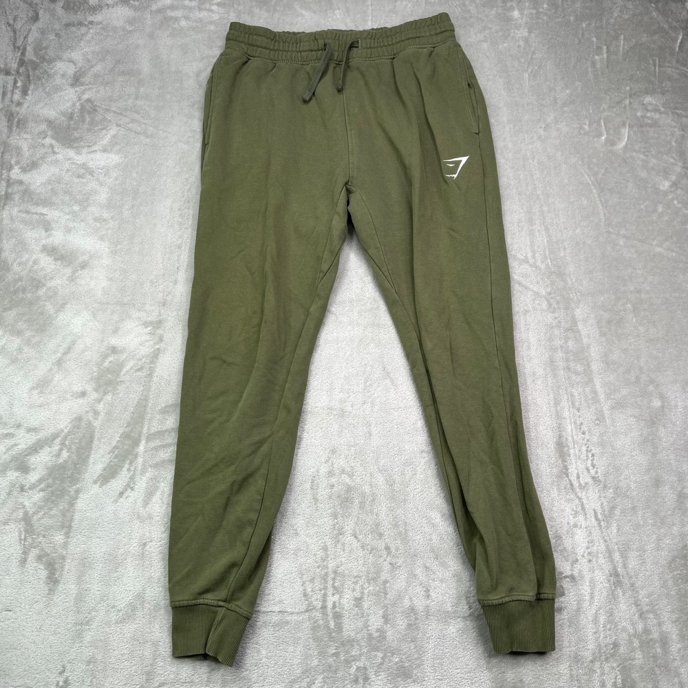 Gymshark Crest Joggers Mens Small Army Green Athleisure Lounge Pants Stretch